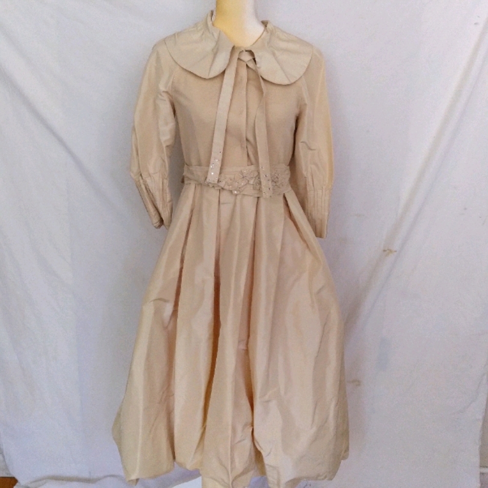 Beige custom tailored puffed dress S